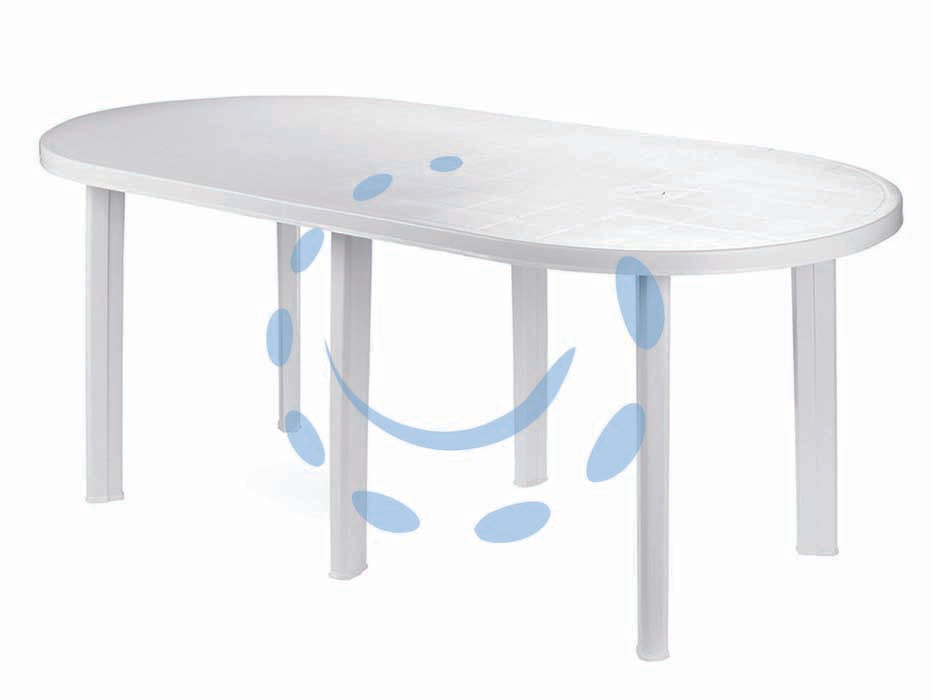 Tavolo da giardino tavolo 180 bianco cm.181x90x72h. - cm.181x90x72h. - peso kg.13,4 - componibile ovale in polipropilene, 6 gambe per una maggiore stabilità