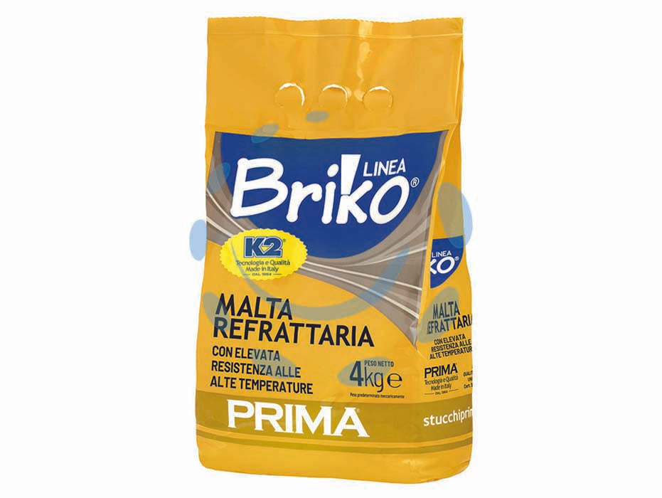 K2 linea briko malta refrattaria grigia in polvere - Kg.4 in busta - con elevata resistenza alle alte temperature, per il montaggio di elementi refrattari per l'assemplagio di caminetti, forni, ...