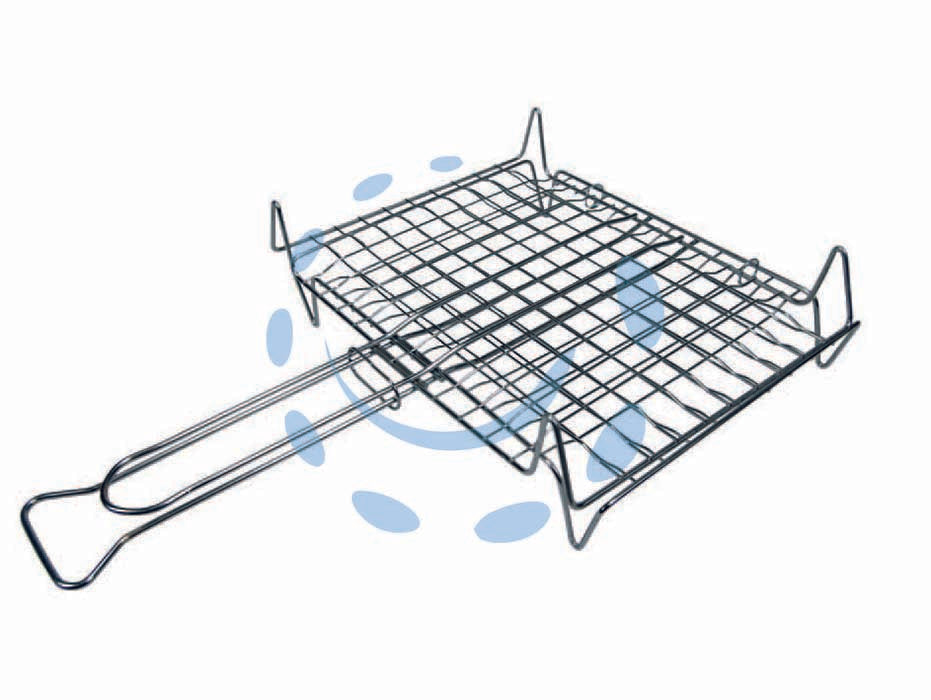 Griglia doppia - cm.27x27x10h. - filo acciaio cromato, impugnatura inferiore/superiore, doppia griglia, piedini inferiori e superiori