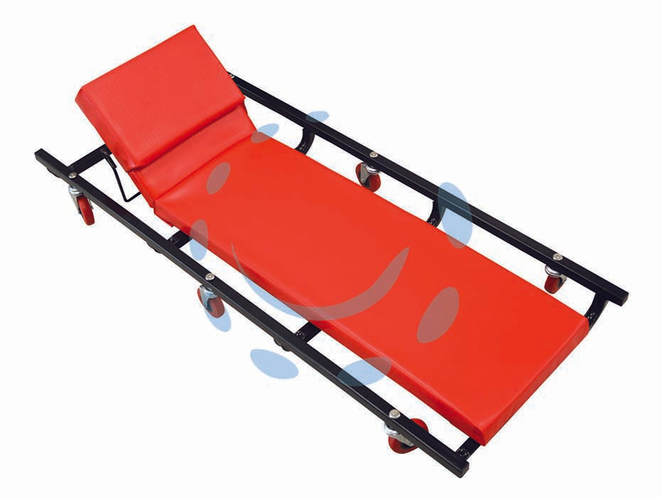 Carrello sottomacchina - poggiatesta regolabile, dimensioni  mm.420x1205 , completo di 6 ruote in plastica ø mm.60 con perno, girevoli, peso kg. 6,00