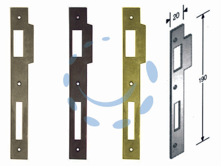 Contropiastra per serratura a bussola bordo quadro - acciaio ottonato - per serrature da mm.30-35-40-45-50-60 con frontale da mm.180h.