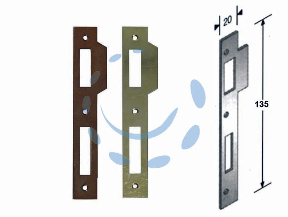 Contropiastra per serratura a bussola ridotta bordo quadro - acciaio ottonato - per serrature da mm.30-35-40-45-50-60 con frontale da mm.135h.