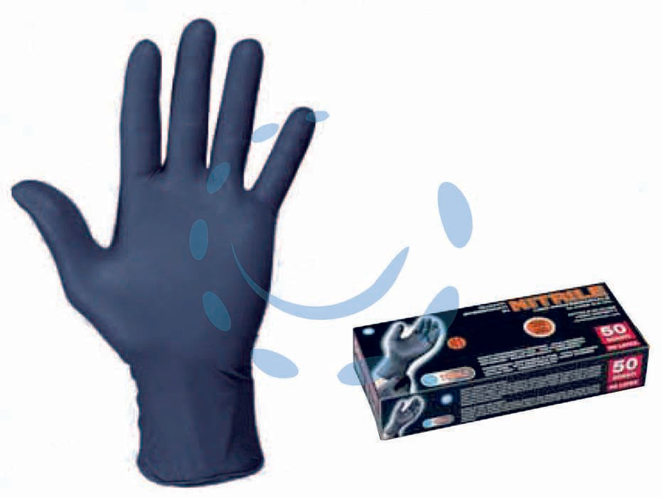 Guanti in nitrile spessorati neri - tg.M in conf. da 50 pz. (PG506.10) - colore nero, polso lungo, ambidestro, bordo rinforzato, qualità professionale