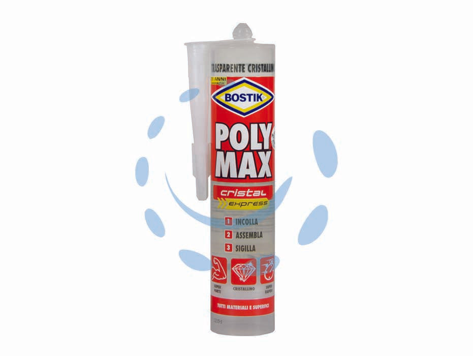 Polymax original express trasparente cristallino in cartuccia - gr.300 in cartuccia - mastice sigillante universale colore trasparente cristallino a base di MS-POLIMER che incolla, assembla e sigilla quasi tutti...