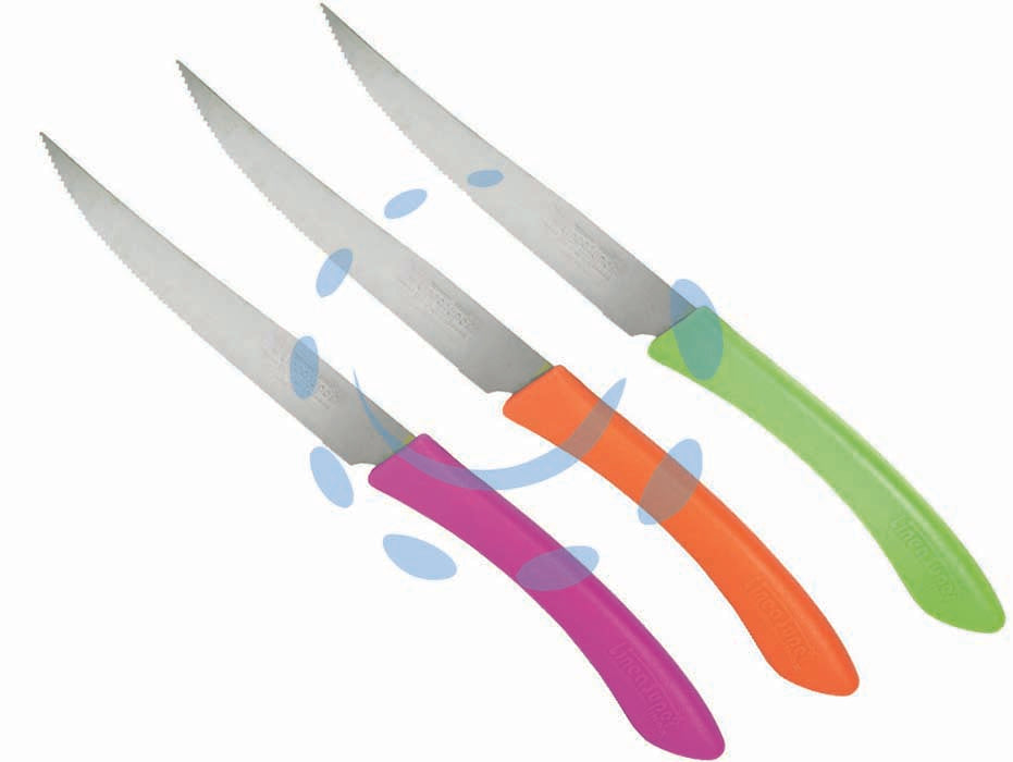 Coltello da bistecca - cm.11, blister da pz.6. art.640-11 - lama dentata in acciaio inox, manico plastica, vari colori