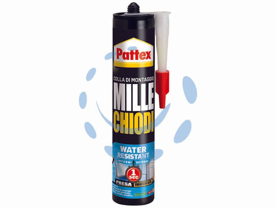 Pattex millechiodi water resistant in cartuccia per esterni e interni - gr.450 - in cartuccia, adesivo di montaggio a base di resine sintetiche non contiene solventi, presa immediata per effetto ventosa. id...