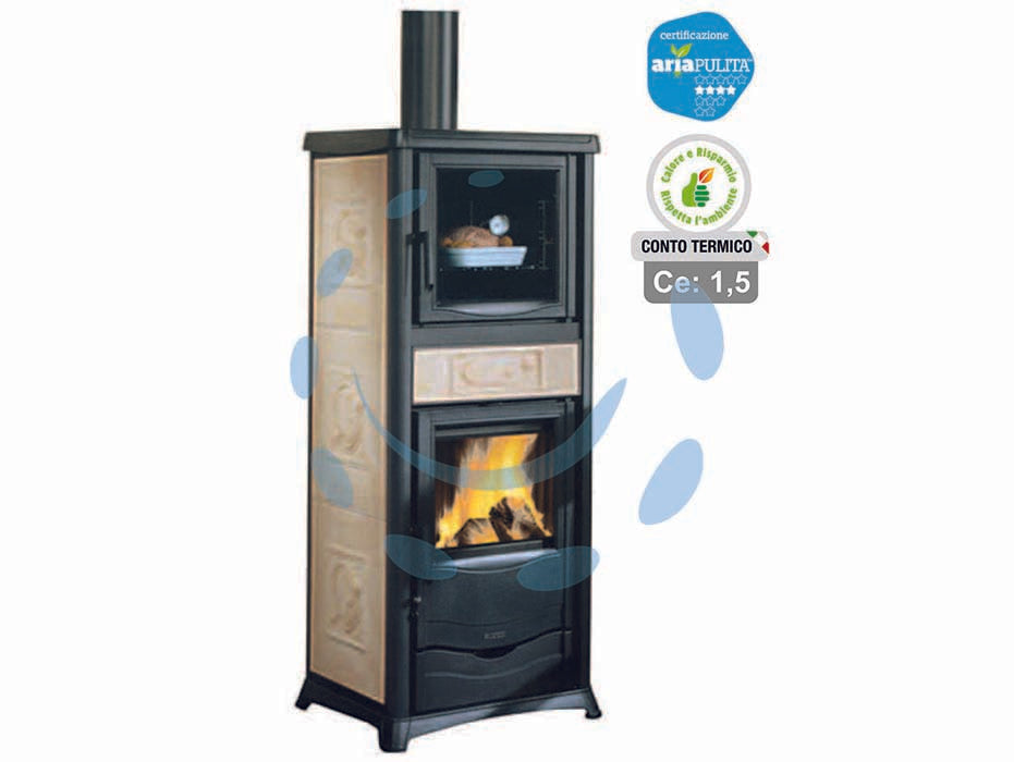 Stufa a legna rossella plus forno evo 9,1 kw lib.panna (conto termico) - misure cm.55,9x53,6x135,9h. - peso Kg.195 - 10,6 kw potenza termica globale, 9,1 Kw potenza nominale utile per mc.260 riscaldabili, consumo kg/h.2,4, tubo uscita fumi ø ...