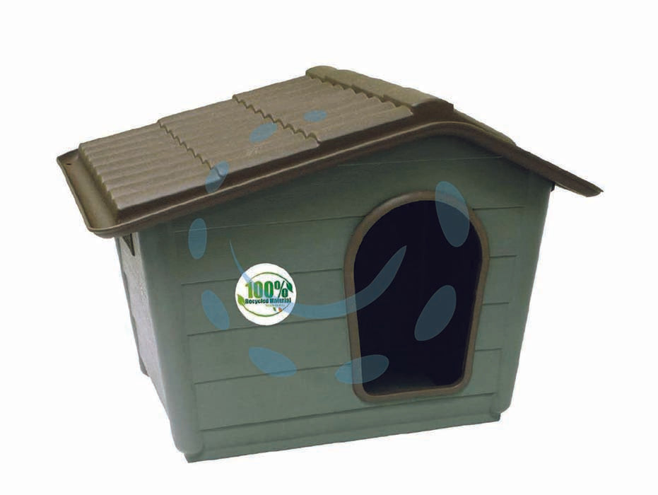 Cuccia per cani casa felice - cm.99x70x75h. - grande - in plastica robusta, tetto marrone e base verde