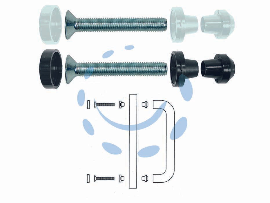 Fissaggio singolo per legno-alluminio - mm.300/350 in nylon colore bianco - adatto per fissaggio passante di maniglione singolo, vitone in acciaio (ns. cod.: 156950-156967-156387-156523)