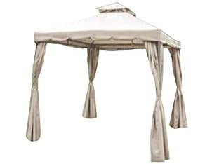 Gazebo in metallo con chiusure laterali - dimensioni mt.3x3x2,6/2h. - telaio verniciato a polvere di colore grigio, pali diametro mm.56, travi mm.20x20, barre del tetto mm.15x15, copertura beige ...