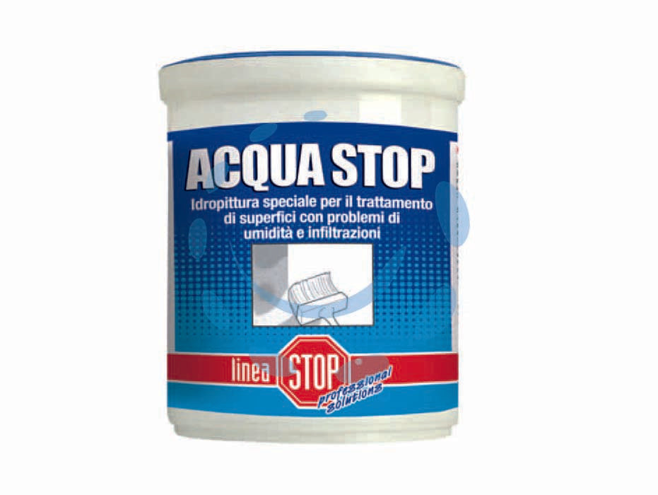 Acqua stop idropittura - ml.750 - in barattolo, è una idropittura a base di cemento bianco e minerali naturali, supercoprente e traspirante, particolarmente id...