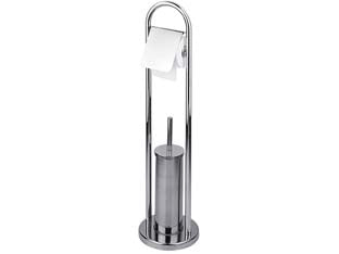 Portascopino wc con porta rotolo in acciaio inox - base ø cm.22 - altezza totale cm.82 - struttura in acciaio inox 410, scopino con setole in fibra sintetica