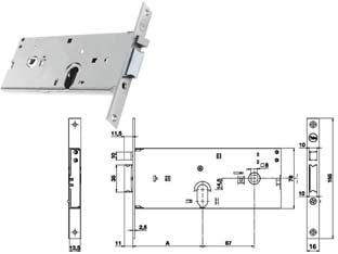 Elettroserratura infilare per fasce solo scrocco mm.78 h 85002 - mm.70, frontale mm.16 (Y8500270080) - per fascia alta, frontale in acciaio inox, scatola in acciaio zincato, solo scrocco reversibile, pistone di ricarica reversib...