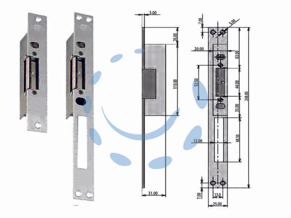 Incontro elettrico con fermo serie 6000 - frontale corto cm.16 (6100/1) - in acciaio zincato e finitura colore argento, con vite fermo a giorno e perno antiripetitore: sganciamento permanente dopo l'...