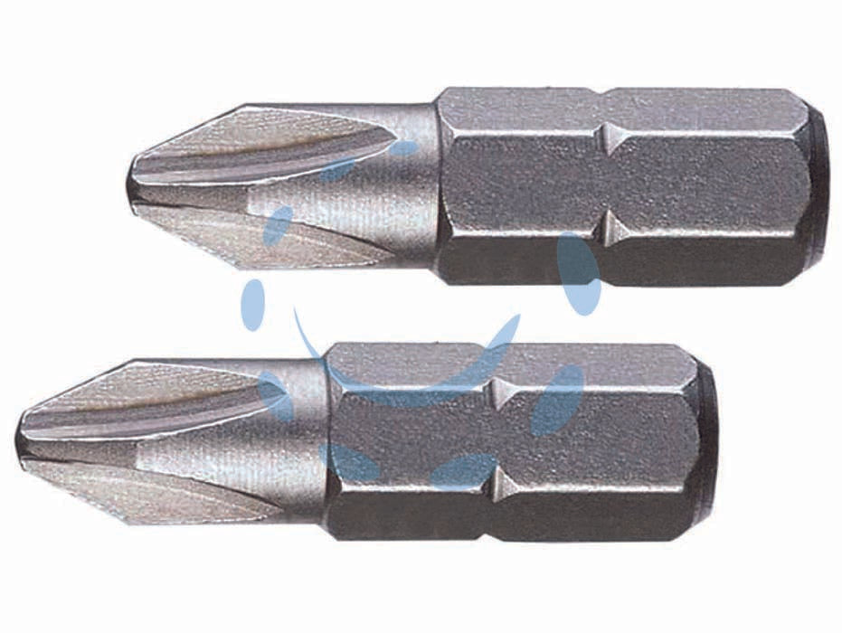 Inserti a croce phillips in blister per avvitatori mm.25 - mm.25 PH 1  in blister 2pz. - acciaio cromo vanadium sabbiato, attacco esagonale 1/4'