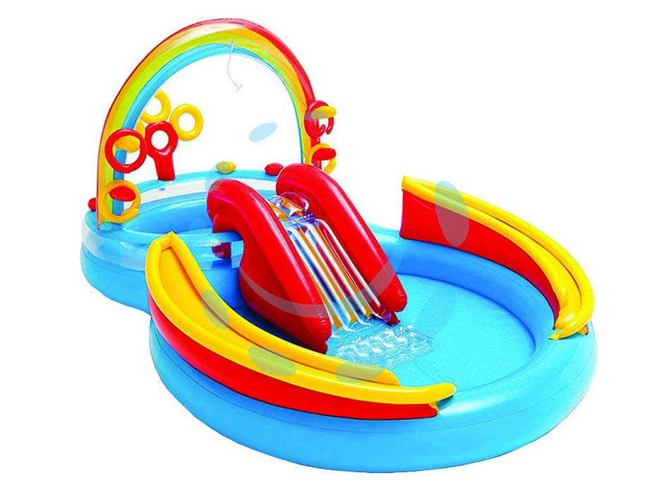 Piscina gonfiabile ovale gioco acqua scivolo  +2 anni - cm.297x193x135h. - peso kg.7,80 (57453) - in vinile spessore mm.0,30, predisposto di attacco per l'inserimento del tubo acqua, divertimento assicurato con acqua scivol...