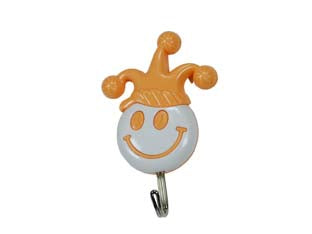 Ganci adesivi plastica smile giullare - mm.58x95h., in blister da pz.2 - con gancio in metallo