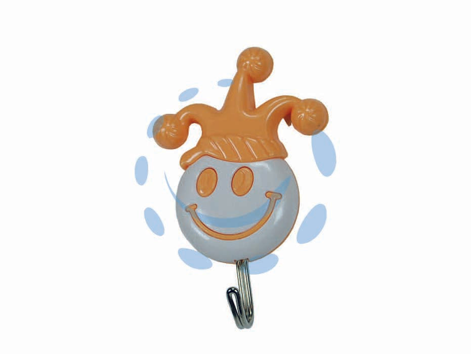 Ganci adesivi plastica smile giullare - mm.58x95h., in blister da pz.2 - con gancio in metallo