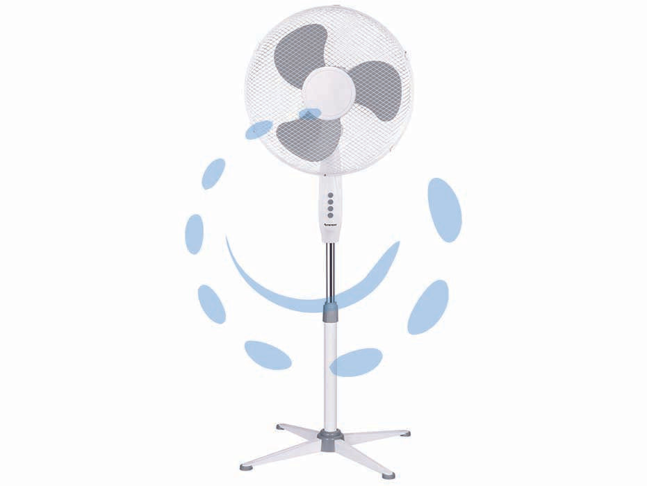 Ventilatore a piantana cm.40 - tensione 230v / 50Hz, potenza assorbita 45w, motore a 3 velocità, ventola orientabile in alto/basso con oscillazione automati...