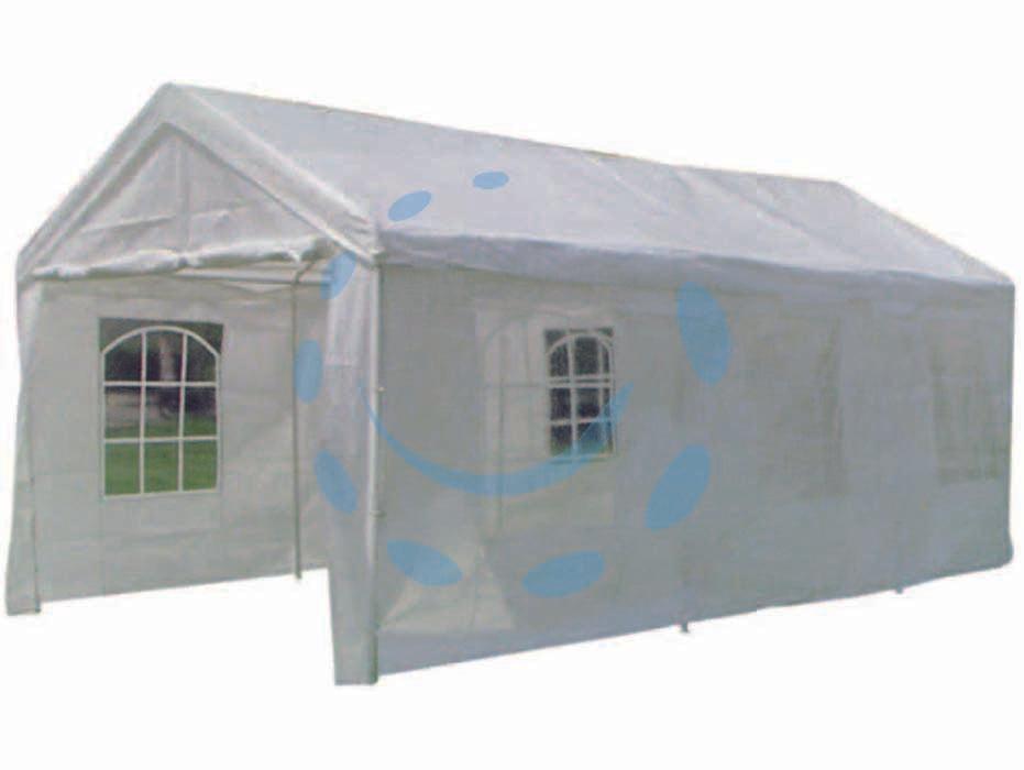 Gazebo carport bianco - cm.300x600 - struttura tubolare in acciaio ø mm.38 verniciata di bianco, copertura in poliestere gr.160, pareti laterali gr.150 con finest...