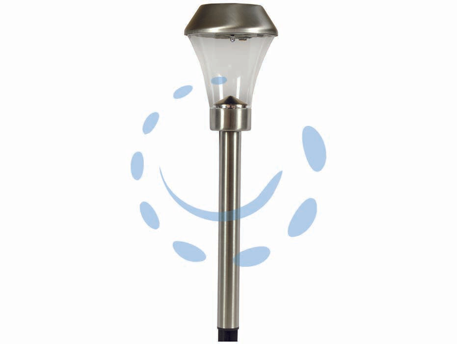 Lampada solare inox polluce - ø cm.9x39,5h. - pannello solare con fotocellula crepuscolare, fonte luminosa: 1 led bianco, 1 batteria ministilo AAA 200mAh 1,2V. NI-MH ricar...