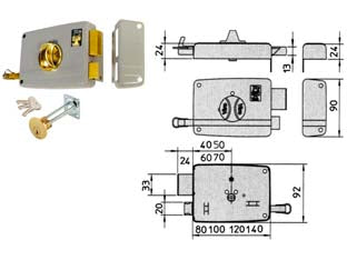 Serratura da portoncino con pomolo interno catenaccio e scrocco - mm.40 DX (1.7601) - scatola e bocchetta in acciaio verniciato, serratura da applicare per porte in legno, catenaccio 2 mandate con pomolo ergonom...