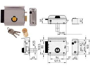 Elettroserratura per cancelli con tetto 8992 - mm.50/80 DX (8992.1) - scatola e bocchetta in acciaio zincato, tensione 12v AC, scrocco autobloccante, entrata regolabile con una semplice operazion...