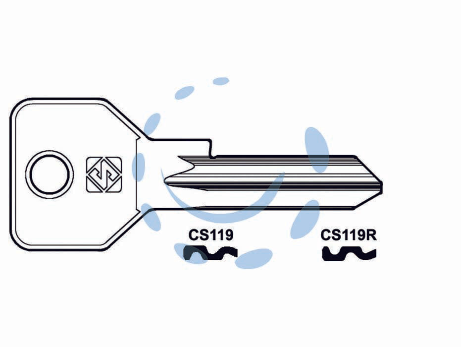 Chiavi per cilindri cisa 5 spine grandi cs119 - CS119R SX - in ottone nichelato, profilo dorsato