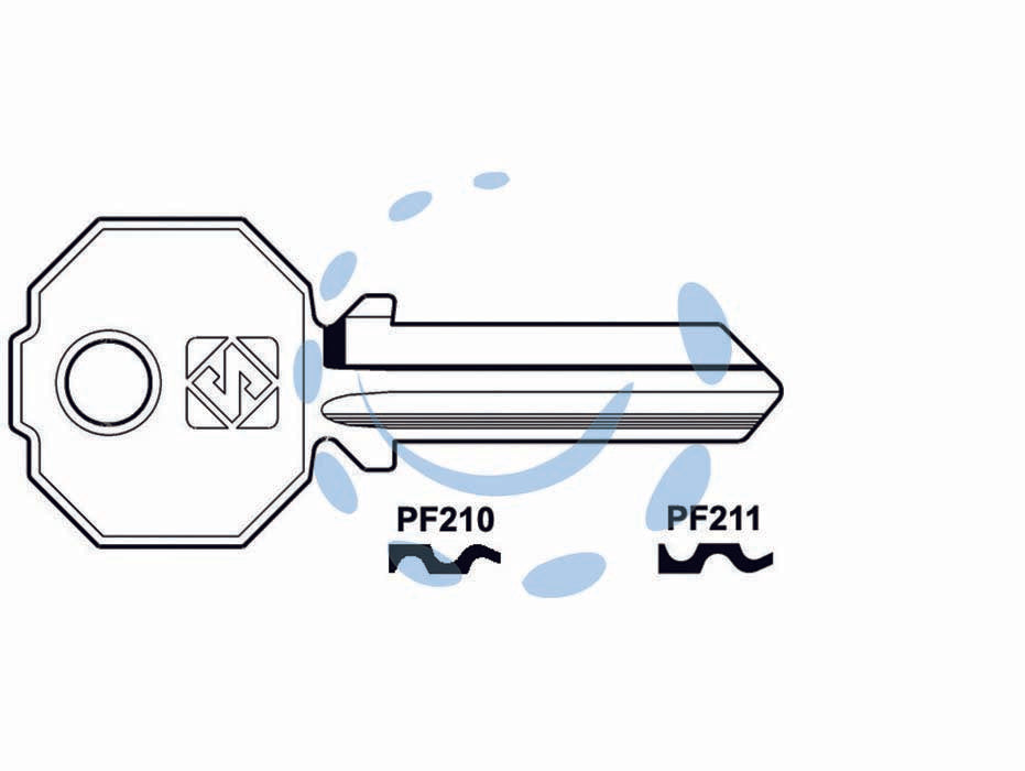 Chiavi per cilindri prefer 5 spine grandi - PF211 SX - In ottone nichelato, utilizzo principale: per serrature serranda