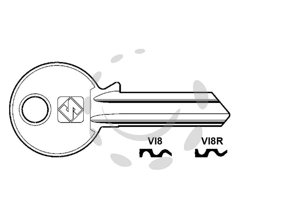 Chiavi per cilindri viro 5 spine grandi - VI8 DX - Iin ottone nichelato profilo dorsato