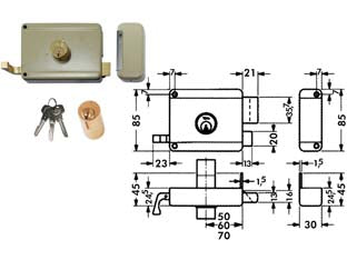 Serratura da portoncino catenaccio e scr. doppio cilindro fisso 6300 - mm.40 DX (Y63000401) - scatola e bocchetta in acciaio verniciato, serratura da applicare per porte in ferro, catenaccio 2 mandate con cilindro inter...