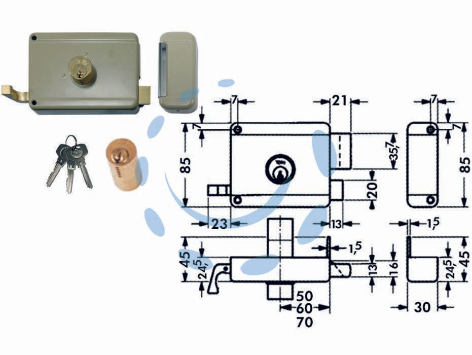 Serratura da portoncino catenaccio e scr. doppio cilindro fisso 6300 - mm.40 DX (Y63000401) - scatola e bocchetta in acciaio verniciato, serratura da applicare per porte in ferro, catenaccio 2 mandate con cilindro inter...