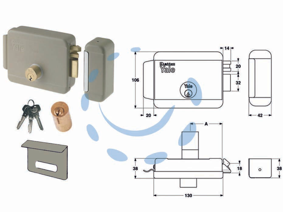 Elettroserratura per cancelli con tetto 6800 - mm.50 DX (Y68000501) - scatola e bocchetta in acciaio verniciato, alimentazione esclusivamente mediante trasformatore 15w, tensione 12v, scrocco aut...