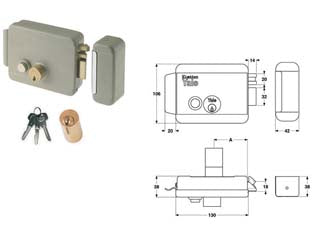 Elettroserratura per cancelli con pulsante senza tetto 6880 - mm.50 SX (Y68800502) - scatola e bocchetta in acciaio verniciato, alimentazione esclusivamente mediante trasformatore 15w, tensione 12v, scrocco aut...