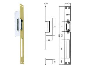 Incontro elettrico 67f0 - cm.25 acciaio finitura oro (Y67F0508) - frontale lungo cm.25, alimentazione 8-12V, struttura in acciaio zincato e finitura frontale colore oro, sganciamento mediante...