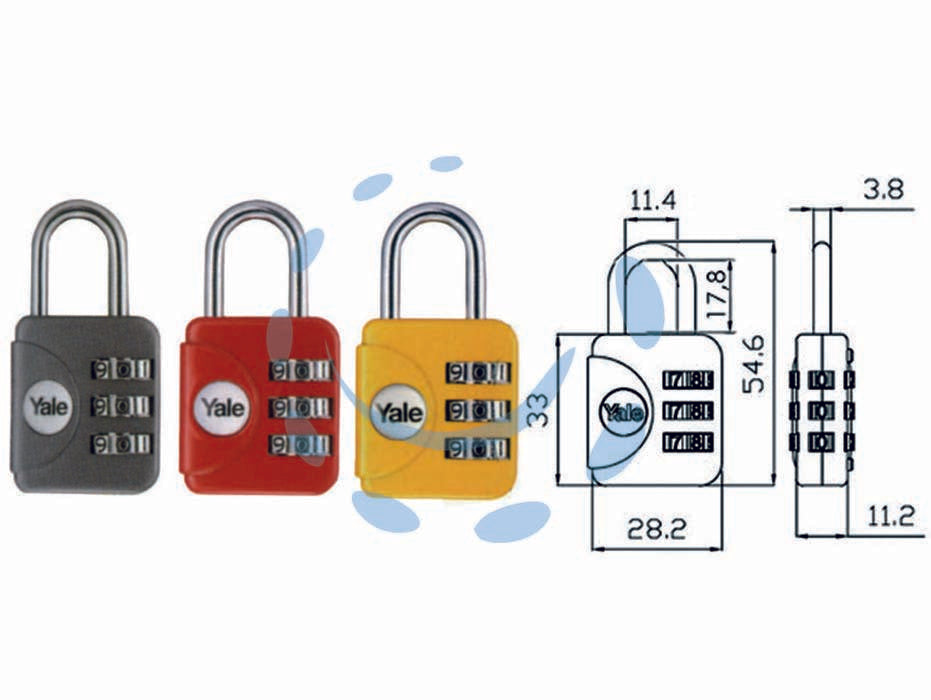 Lucchetto ad arco a combinazione da viaggio per valige p1 - mm.28 giallo (YP1/28/121/1Y) - corpo in metallo solido verniciato con colori brillanti, arco in acciaio cromato, meccanismo a 3 combinatori reimpostabili