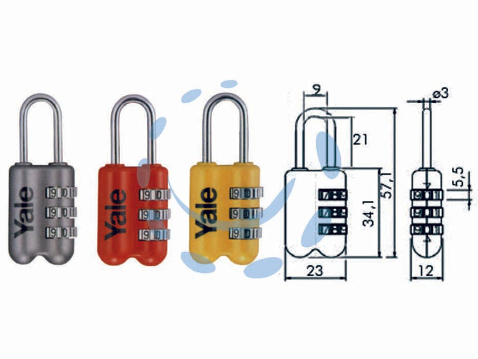Lucchetto ad arco a combinazione da viaggio per valige p2 - mm.23 grigio (YP2/23/128/1G) - corpo in metallo solido verniciato con colori brillanti, arco in acciaio cromato, meccanismo a 3 combinatori reimpostabil