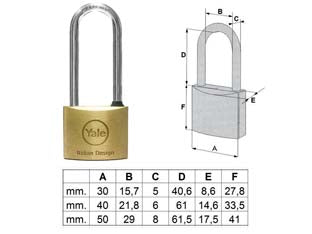 Lucchetto ottone ad arco lungo 113 - mm.30 (1130030) - corpo monoblocco in ottone smerigliato, arco in acciaio cementato, ramato, nichelato e cromato, dotazione 2 chiavi