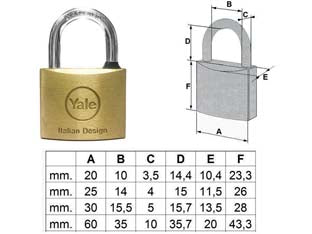 Lucchetto ottone ad arco normale 110 - mm.20 (1100020) - corpo monoblocco in ottone smerigliato, arco in acciaio cementato, ramato, nichelato e cromato, dotazione 2 chiavi