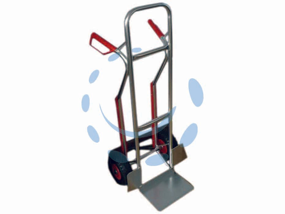 Carrello portacasse in alluminio portata max kg.200 - struttura: telaio dritto in alluminio tubolare ø mm.25 con ruote pneumatiche ø mm.260x85 foro ø mm.20, dimensioni pala mm.300...