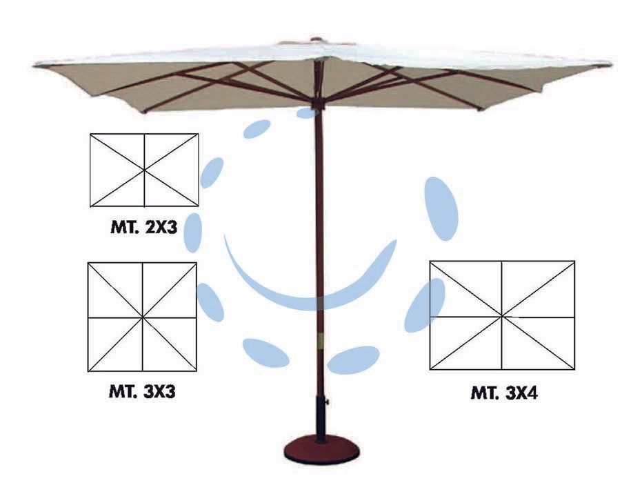 Ombrellone in legno gold - cm.200x300 palo ø mm.48 a 6 stecche - struttura in legno duro colore teak, con sistema a doppia carrucola, copertura in poliestere idrorepellente 235gr/mq colore n...