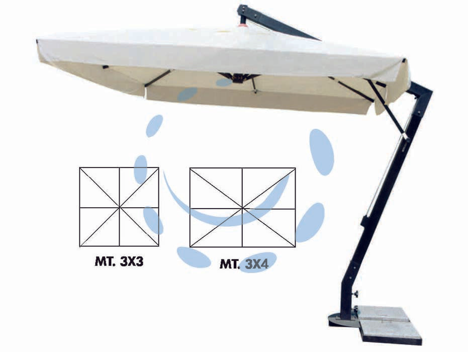 Ombrellone in metallo pesante decentrato con manovella - cm.300x400 palo mm.93x93 a 8 stecche - struttura in metallo verniciato colore nero opaco, copertura in poliestere idrorepellente 300 gr/mq colore naturale, (base in...