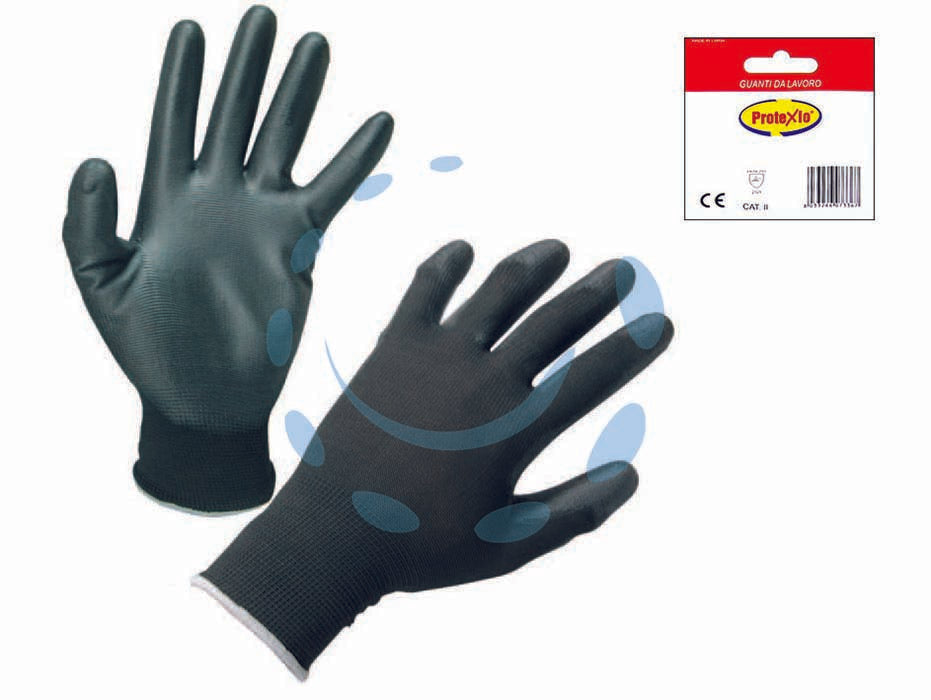 Guanti da lavoro in polyestere con palmo ricoperto in poliuretano nero - tg.XL misura 10 - colore nero, con cavaliere