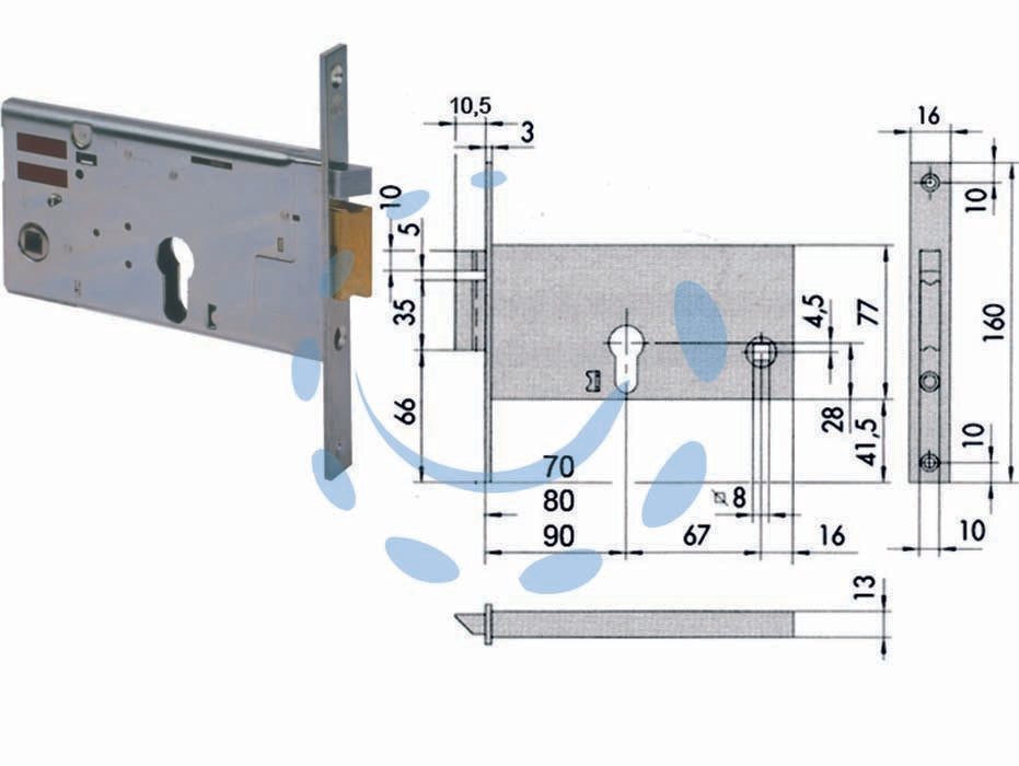 Elettroserratura da infilare per fasce mm.77 h 14350 - mm.70 (14350700) - scatola e frontale in acciaio con rivestimento in zinco, catenaccio con scrocco incorporato in ottone, scrocco autobloccante,...