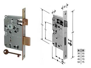 Serratura a bussola ridotta da infilare bordo quadro bronzato - mm.50 bordo acciaio bronzato (B.00572.50.02) - scatola in acciaio lucido, quadro maniglia mm.8 dotazione 1 chiave, interasse mm.70, frontale bordo quadro mm.20