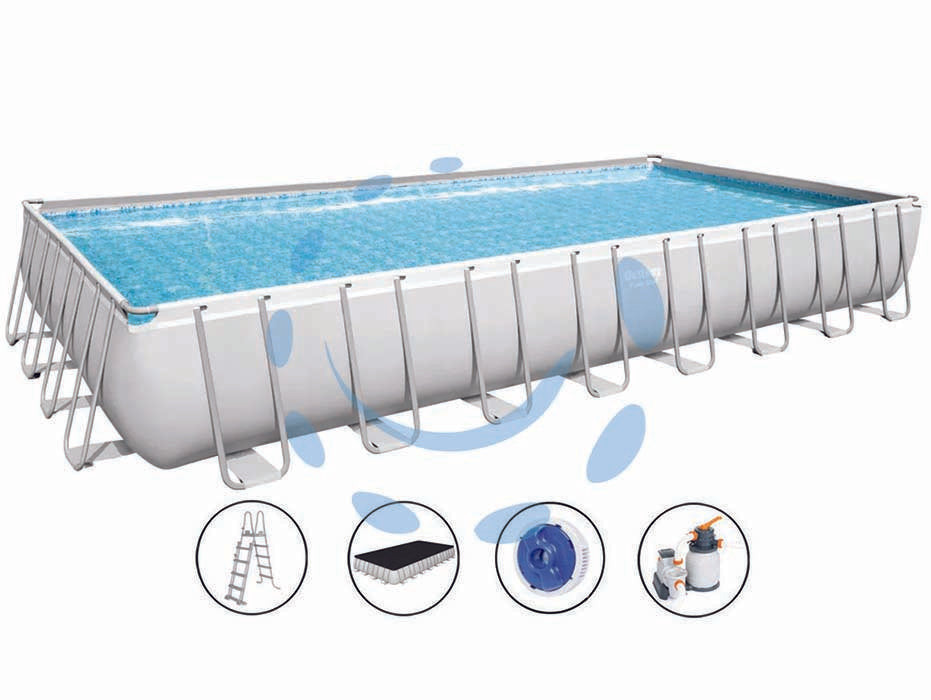 Piscina power steel rettangolare telaio portante cm.956x488x132h. - kg.224,5 - lt.52.231- filtro sabbia (art.56623) - il telo è realizzato in PVC poliestere triplo strato, la struttura portante è composta da strutture in acciaio zincato e vern...