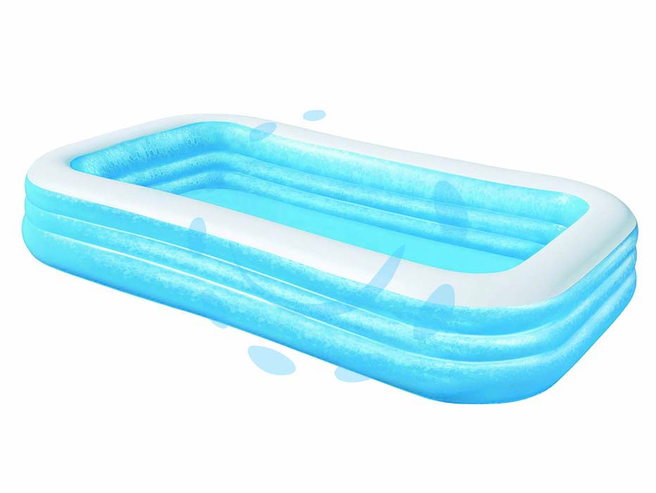 Piscina gonfiabile family rettangolare 3 anelli  +6 anni - cm.305x183x56h.- Kg.7,800 (art.54009) - realizzata in vinile spessore mm.0,32, 3 valvole per gonfia-sgonfia veloce,  capienza d'acqua lt.1.161