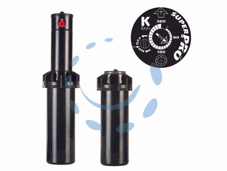 Irrigatore pop-up k-rain super pro dinamico da 3/4 s075 ugello 2,5 - attacco 3/4', alzo cm. 10 - pressione di esercizio min 2,1 bar max 4,8 bar, portate ugelli da 1,70 l/min a 35,96 l/min, settori regolabili da 40° a 360°,...