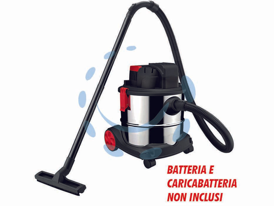 Aspirapolvere lt.20 a batteria 18v only1 - BATTERIA E CARICABATTERIA NON INCLUSI, adatto per solidi e liquidi , capacità lt.20,  motore 150W, aspirazione =10kpa, flusso...