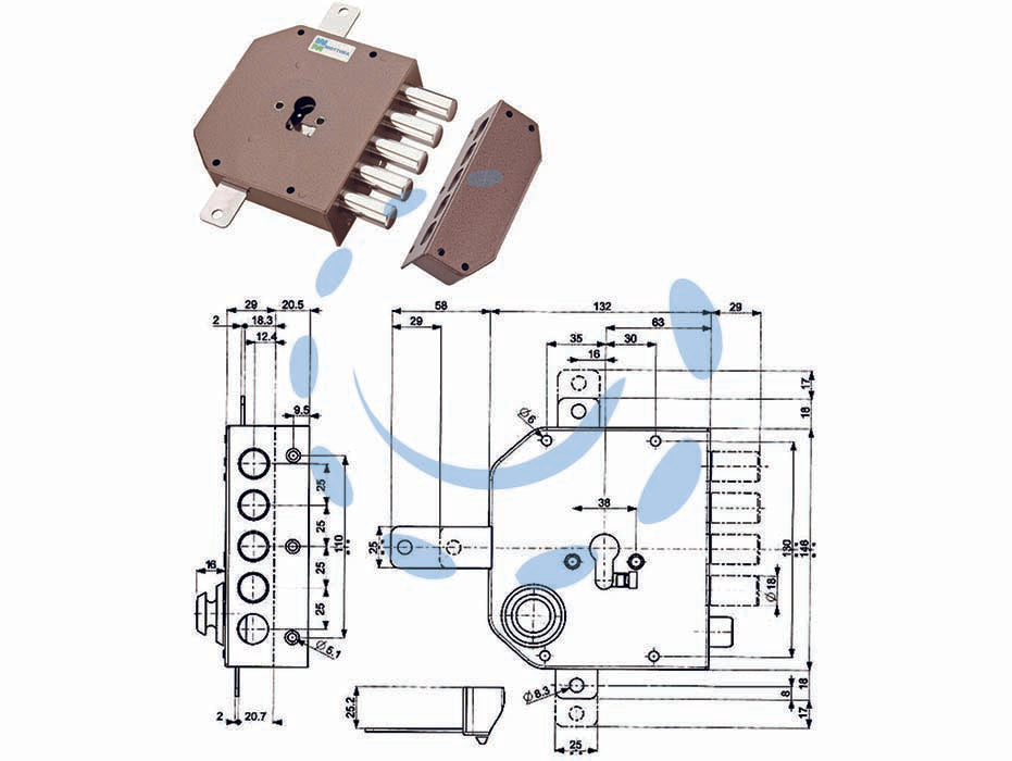 Serratura triplice da applicare senza scrocco cilindro europeo 38620 - mm.60 DX (38620VD00X) - 4 mandate, scatola in acciaio verniciato, catenacci a pistoni in acciaio cromato, dotazione: 1 mostrina, 1 ferrogliera, 2 pas...